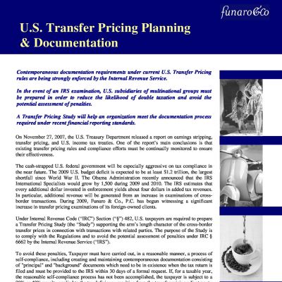 U.S. Transfer Pricing Planning and Documentation
