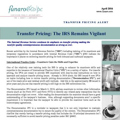 Transfer Pricing: The IRS Remains Vigilant