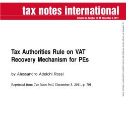 Tax Authorities Rule on VAT Recovery Mechanism for PEs