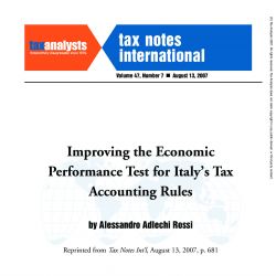 Improving the Economic Performance Test for Italy's Tax Accounting Rules, Tax Notes International