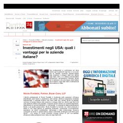 Investimenti negli USA: quali i vantaggi per le aziende italiane, Diritto24.com / IlSole24Ore.com