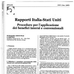 Rapporti Italia-Stati Uniti - procedure per l'applicazione dei benefici interni e convenzionali, Il Fisco n.39/1999