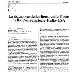 La riduzione delle ritenute alla fonte nella Convenzione Italia-USA, Il Fisco n.8/2001